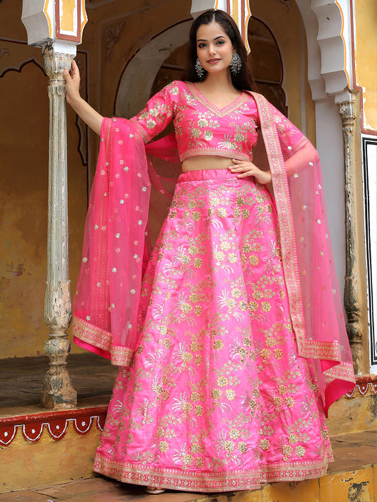 Radiant Pink Embroidered Lehenga Set