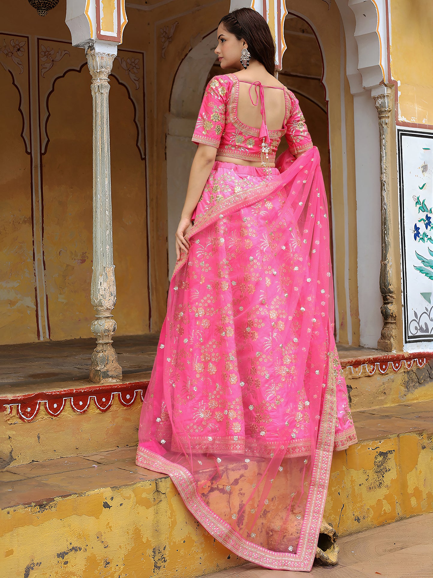 Radiant Pink Embroidered Lehenga Set