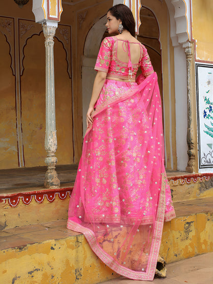 Radiant Pink Embroidered Lehenga Set