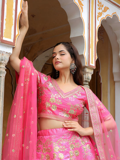 Radiant Pink Embroidered Lehenga Set