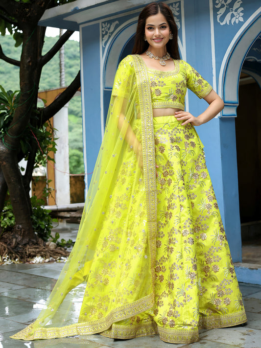 Neon Yellow Embroidered Lehenga Set