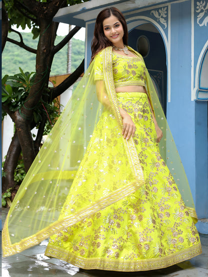 Neon Yellow Embroidered Lehenga Set