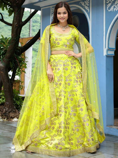 Neon Yellow Embroidered Lehenga Set