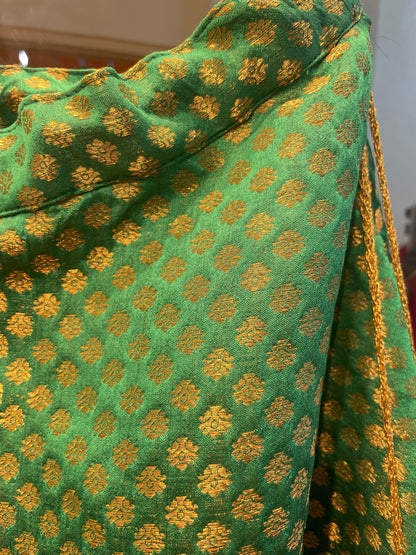 Green Brocade Lehenga Skirt with Golden Zari Work – Custom Size