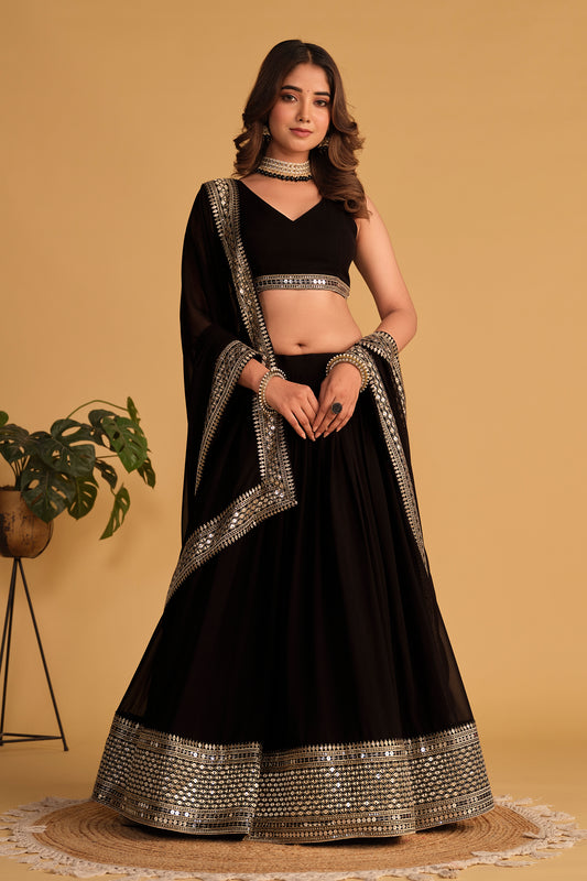 Mystique Black Designer Mirror Work Lehenga Choli