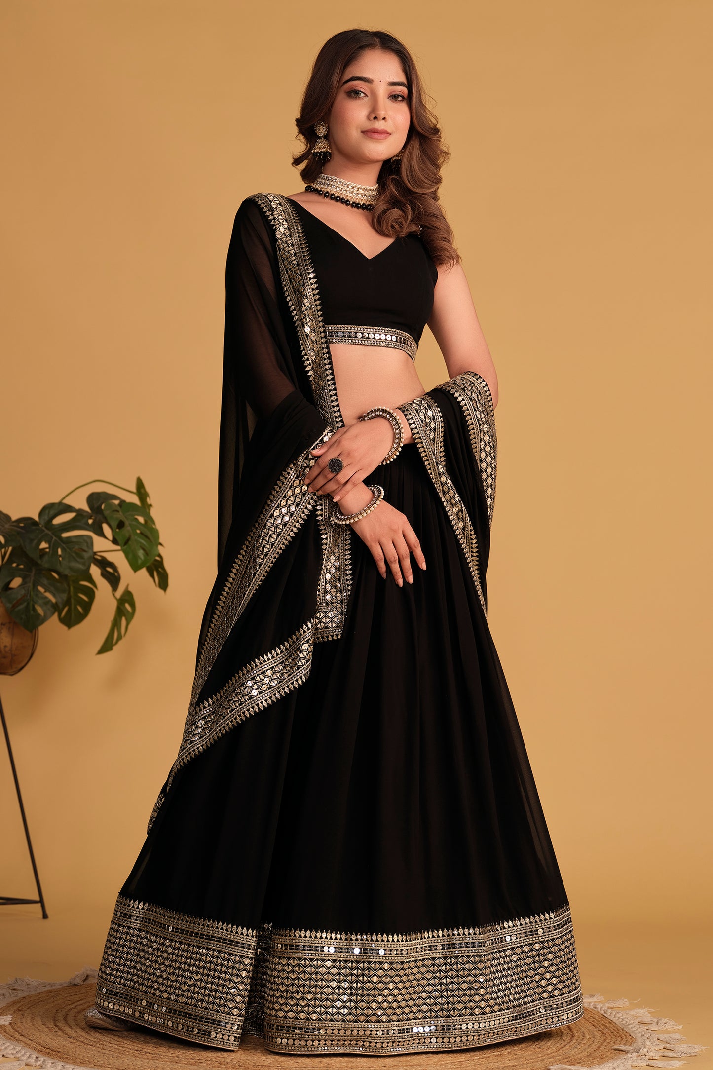 Mystique Black Designer Mirror Work Lehenga Choli