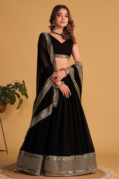 Mystique Black Designer Mirror Work Lehenga Choli