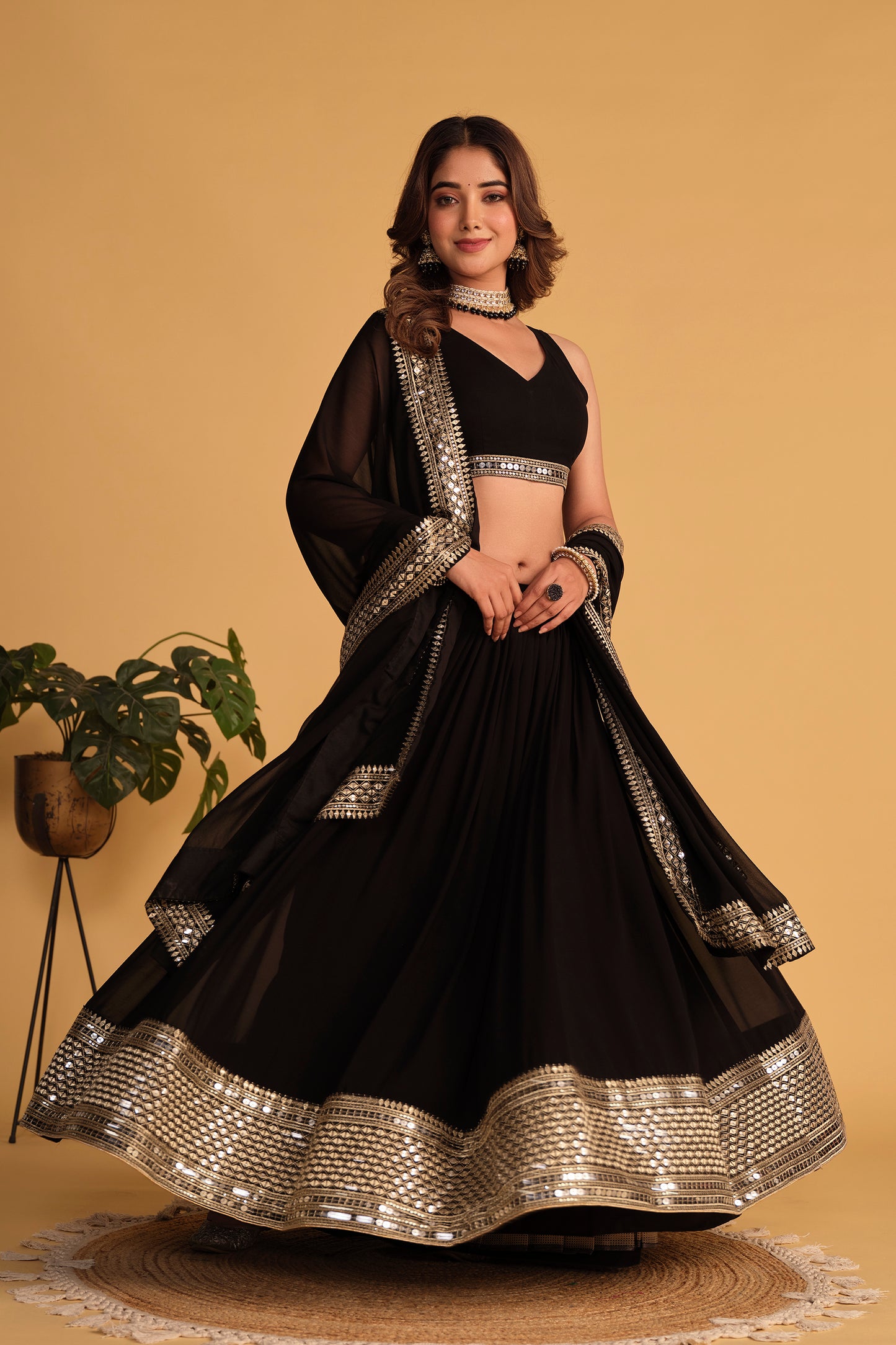 Mystique Black Designer Mirror Work Lehenga Choli