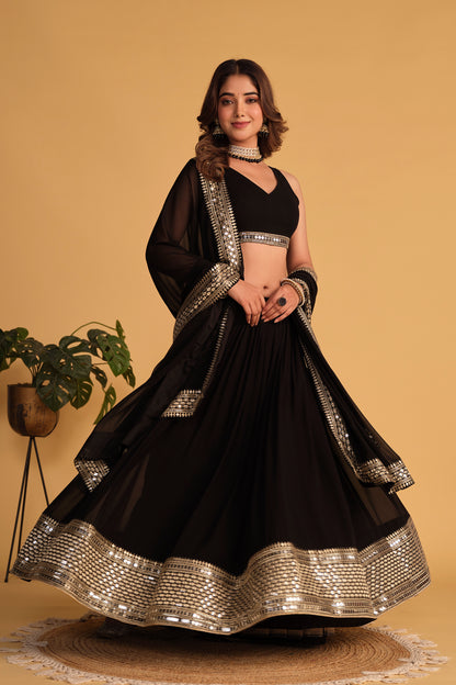 Mystique Black Designer Mirror Work Lehenga Choli