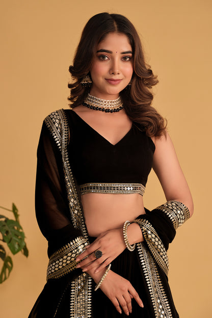 Mystique Black Designer Mirror Work Lehenga Choli