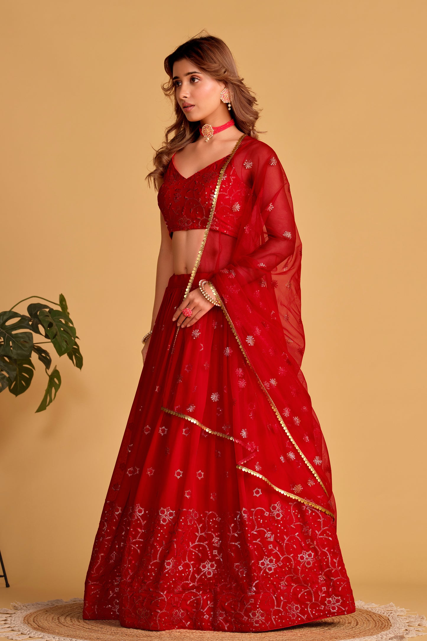 Dazzling Red Designer Lehenga
