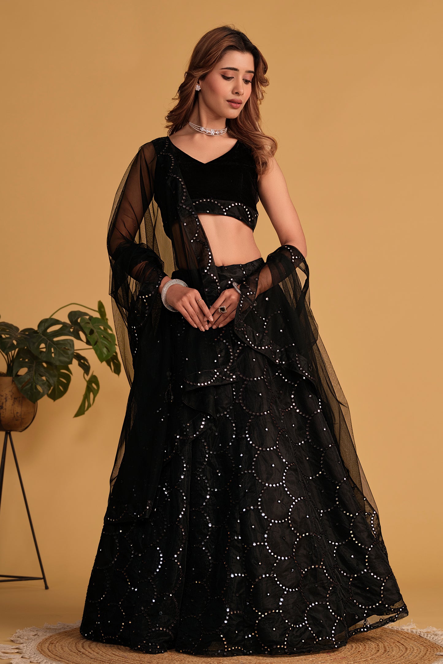 Elegant Black Sequin Lehenga Set