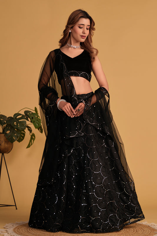 Elegant Black Sequin Lehenga Set