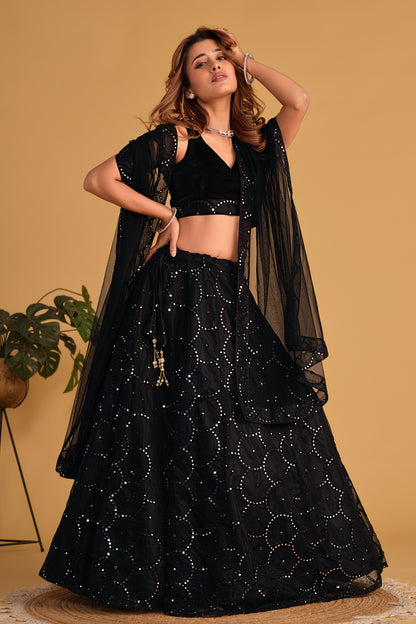 Elegant Black Sequin Lehenga Set