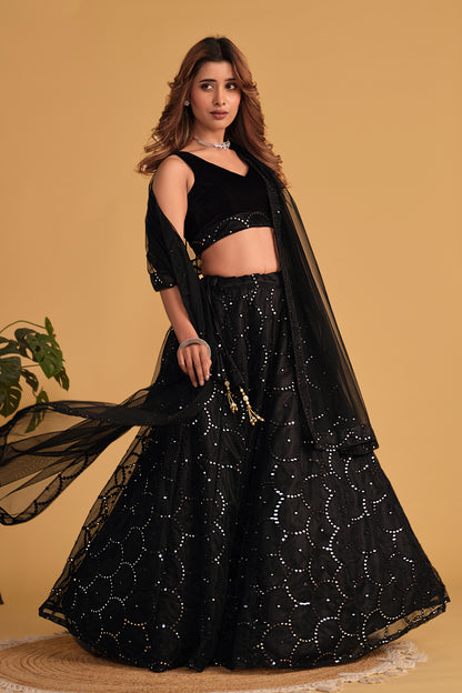 Elegant Black Sequin Lehenga Set