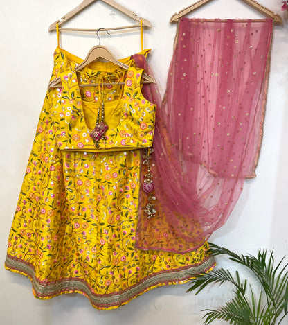 Lehenga for Haldi Function Indian Ethnic Embroidered Yellow Outfit