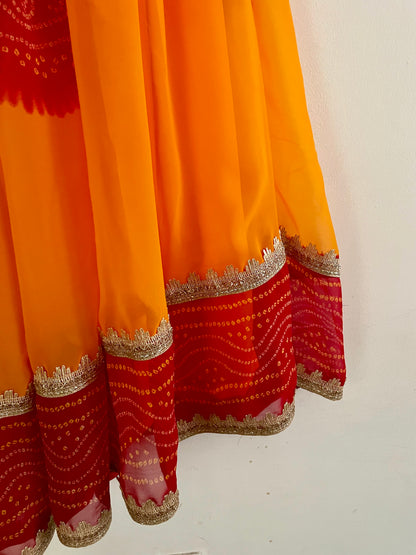 Vibrant Yellow & Red Bandhani Lehenga Set – Handcrafted Festive Outfit