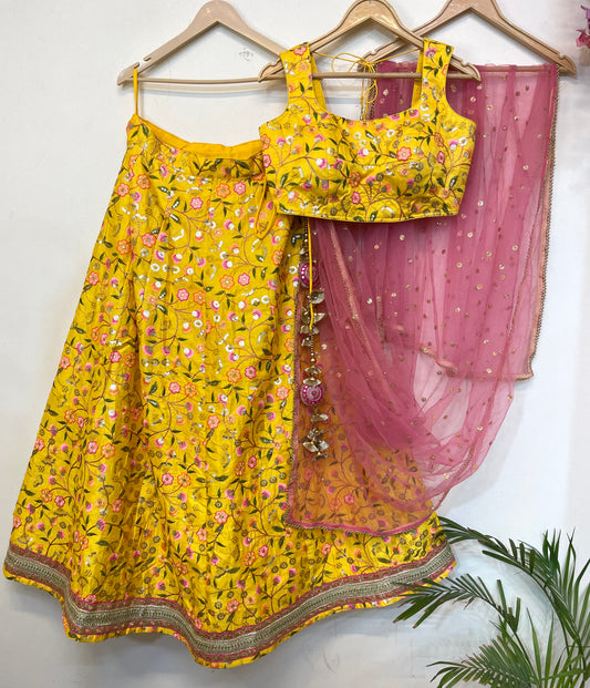 Lehenga for Haldi Function Indian Ethnic Embroidered Yellow Outfit