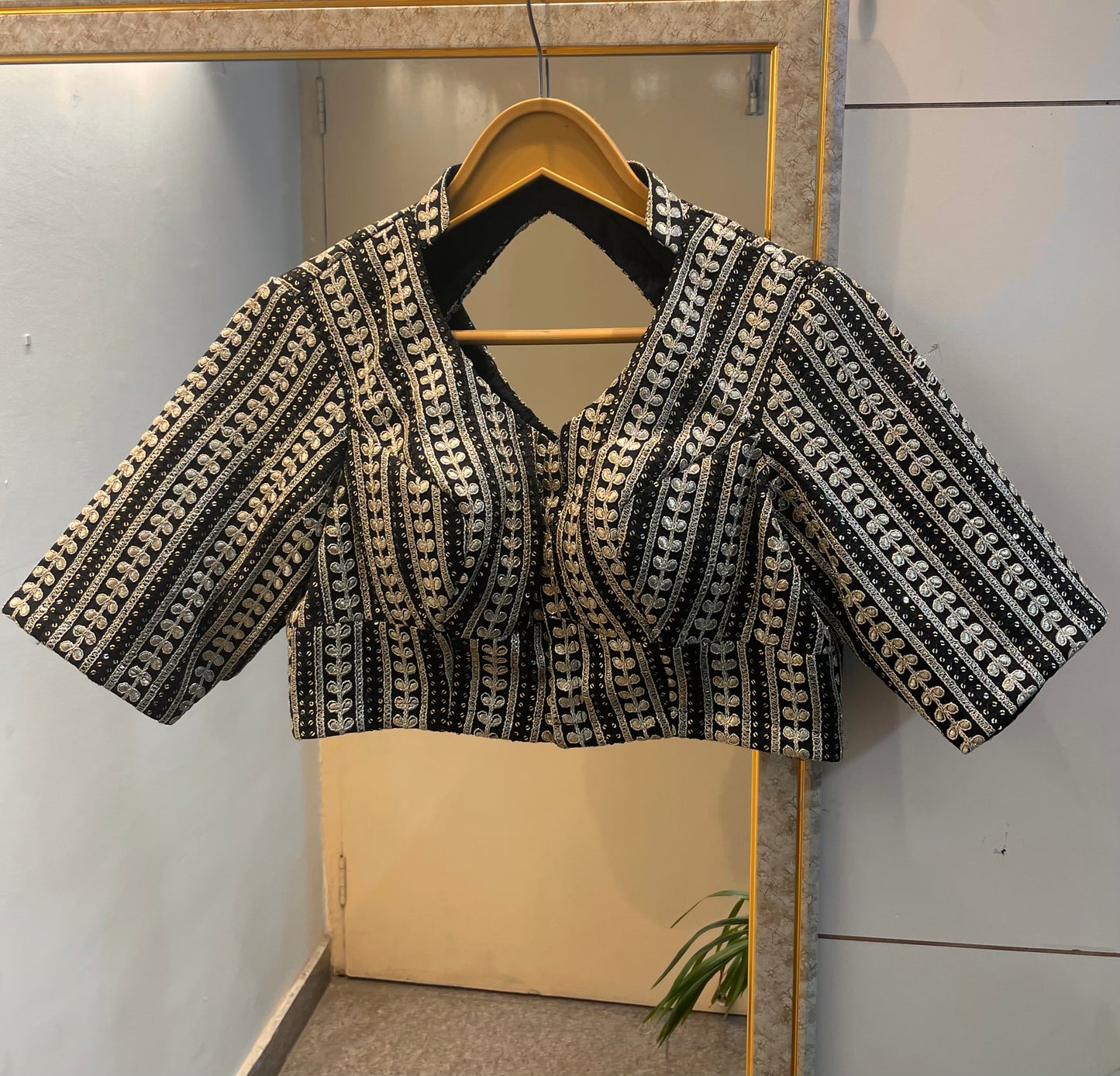 Black embroidered blouse quarter sleeves design for women