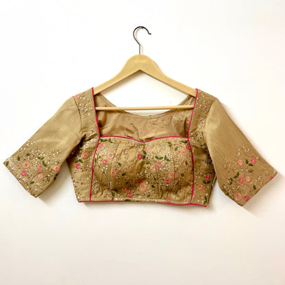 Golden blouse embroidered designer top for ladies