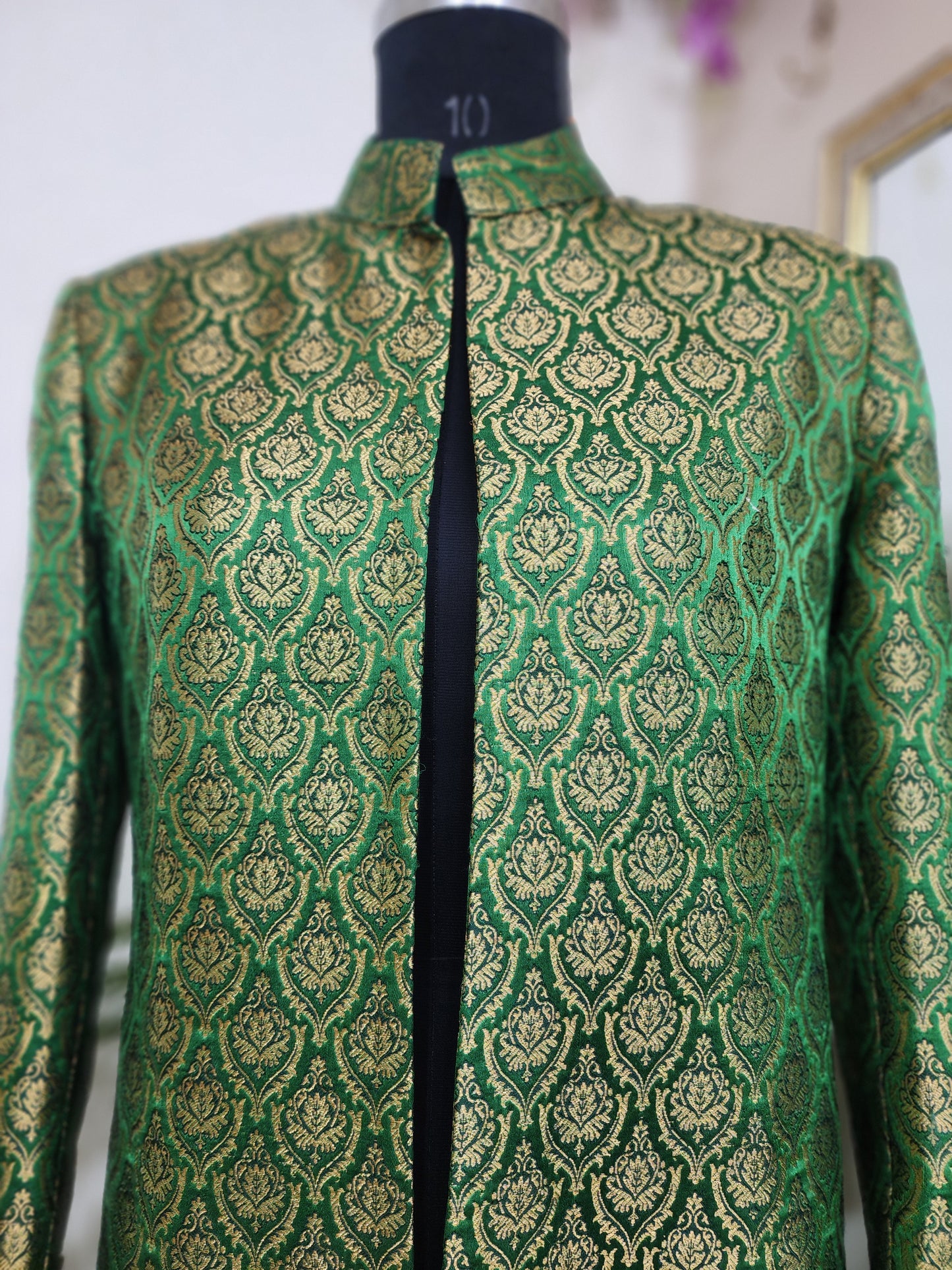 Green with Gold Long Cape Jacket For Women