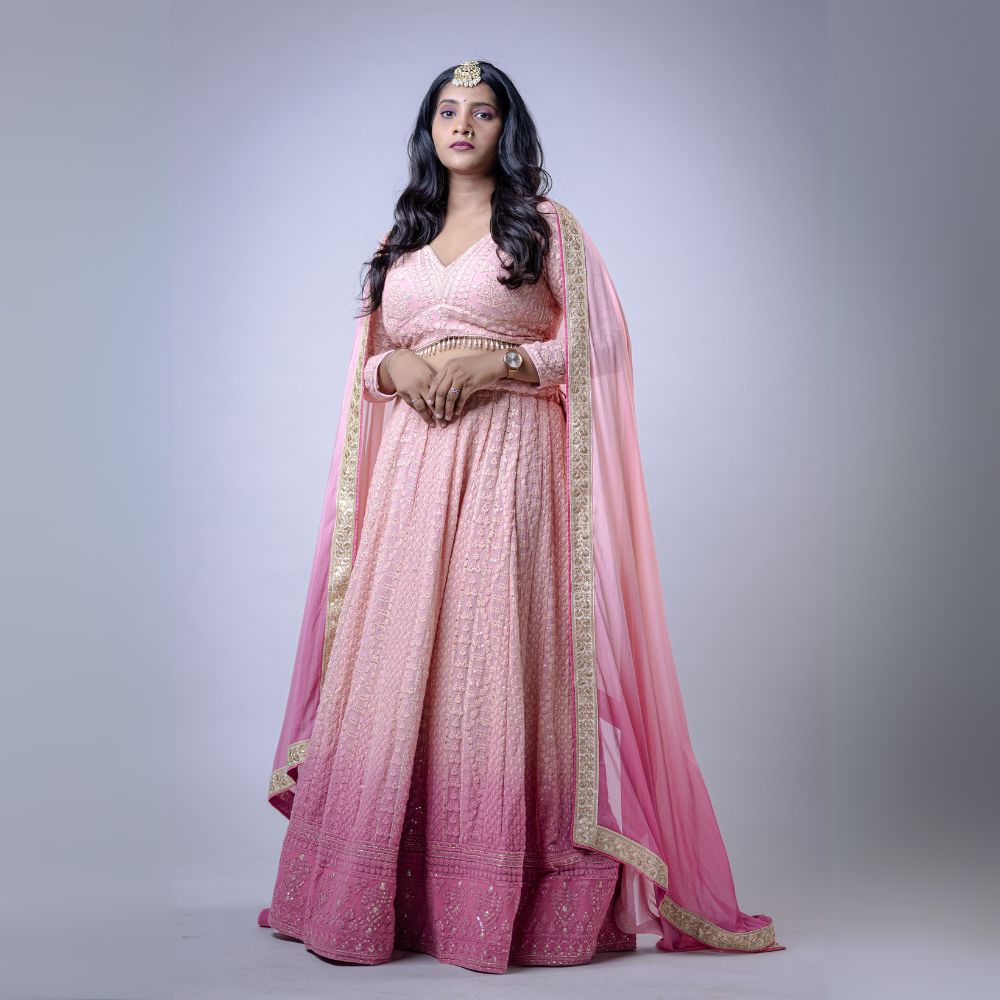 Pink Chikankari Lehenga Blouse for Women