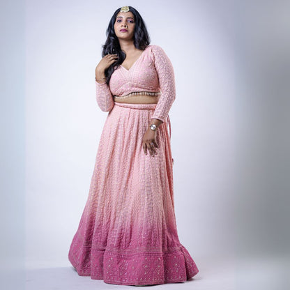 Pink Chikankari Lehenga Blouse for Women