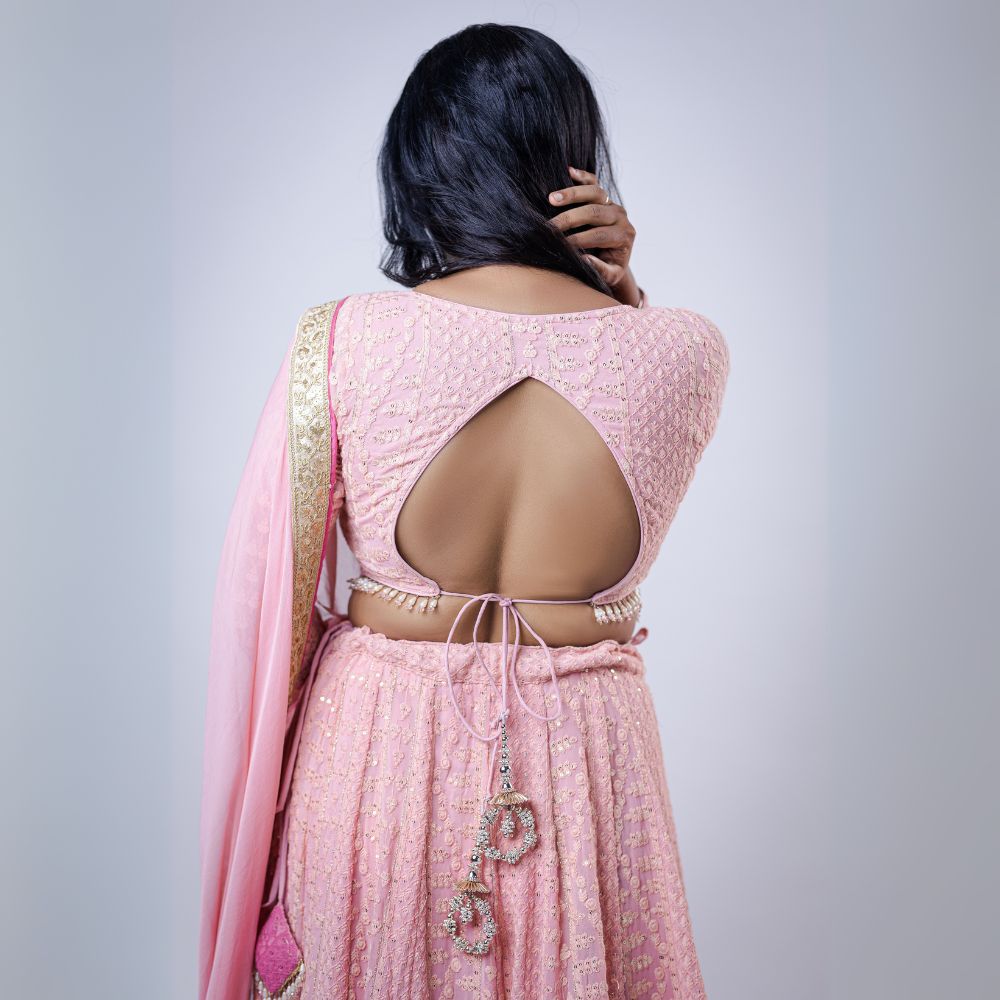 Pink Chikankari Lehenga Blouse for Women