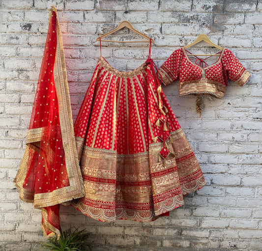 Bridal lehenga for wedding red colour heavy embroidery silk fabric