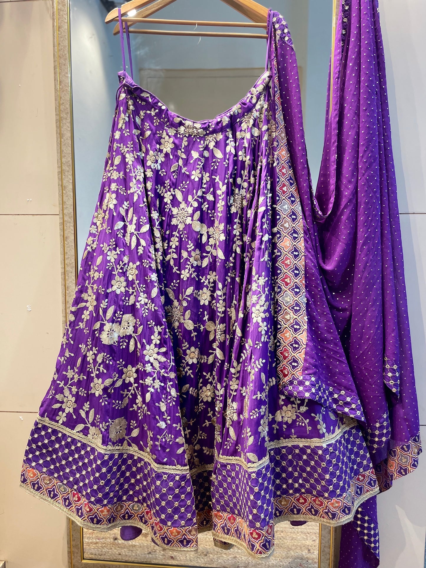 Purple designer lehenga choli custom made with embroidered georgette