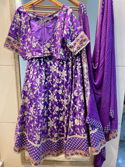 Purple designer lehenga choli custom made with embroidered georgette