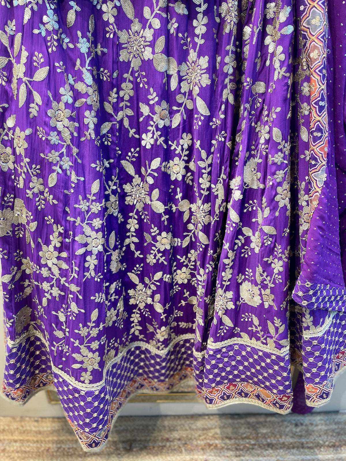 Purple designer lehenga choli custom made with embroidered georgette