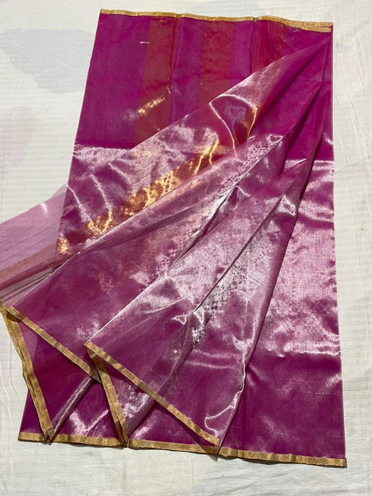 Pink tissue silk saree blouse for women