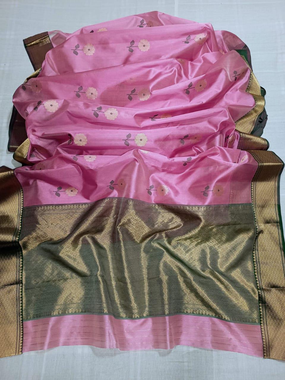 Pattu silk saree blouse with all over meena work nakshi border