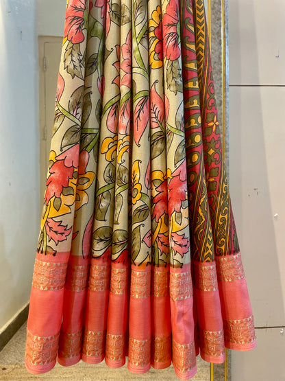 Tussar silk saree with pink blouse