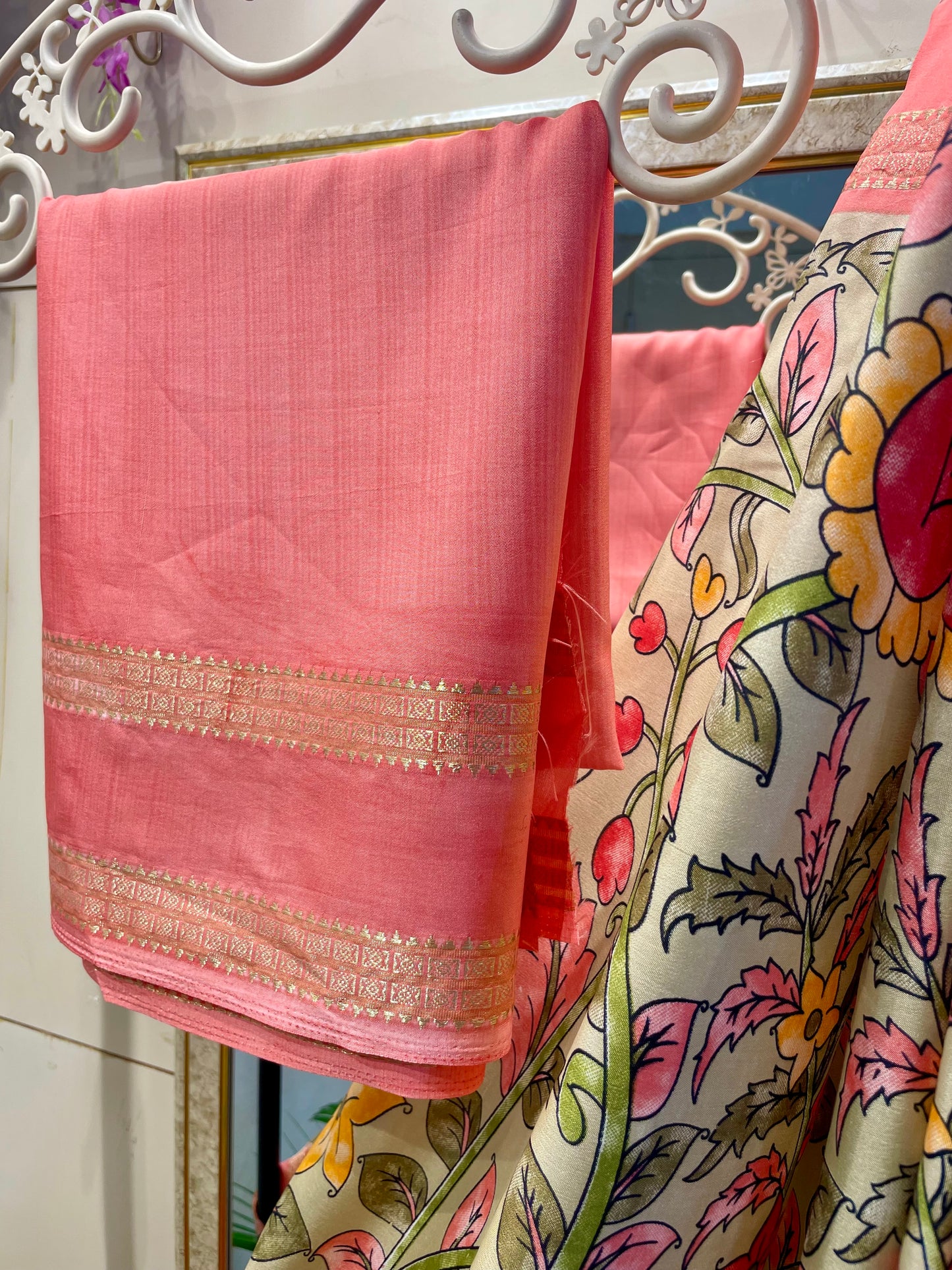 Tussar silk saree with pink blouse