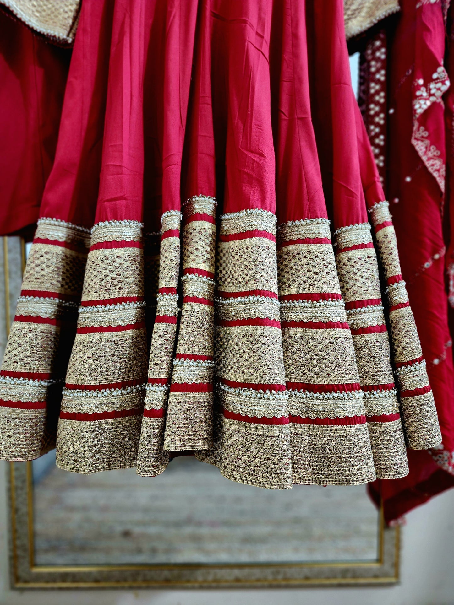 Pakistani Style Anarkali Salwar Kameez Suit Red Silk Cotton Fabric