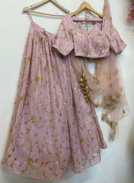 Pastel Pink Embroidered Organza Lehenga Set with Net Dupatta - Plus size Available