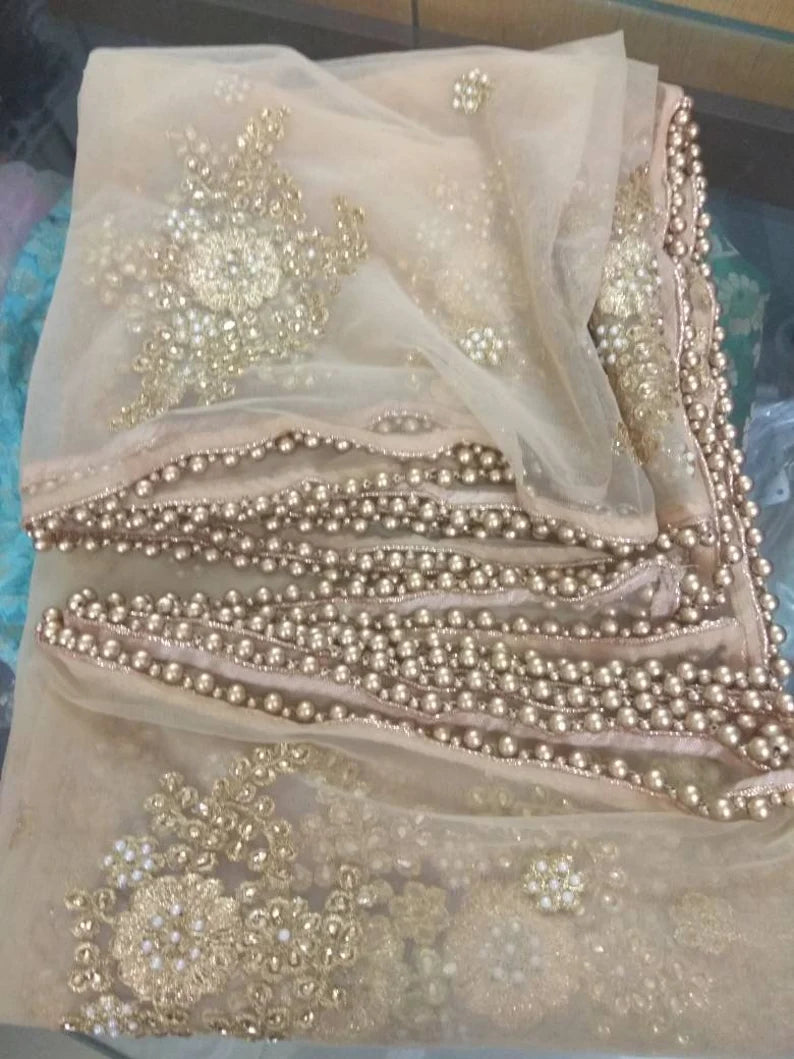 Beaded sheer beige dupatta for women