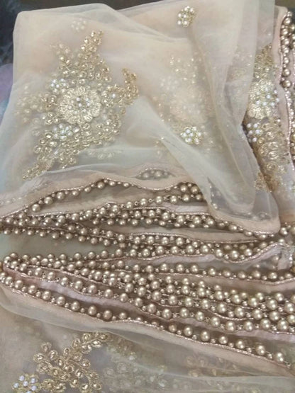 Beaded sheer beige dupatta for women