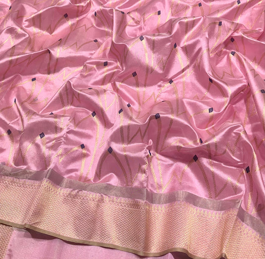 Pink Pattu Silk Saree with Gold & Navy Woven Design