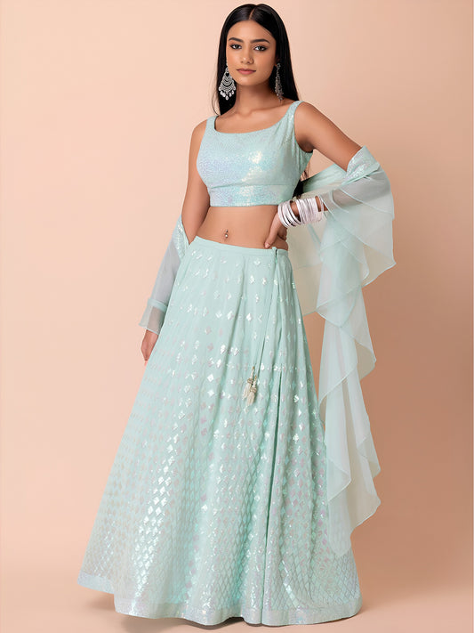 Mint Green Shimmer Georgette Lehenga Set