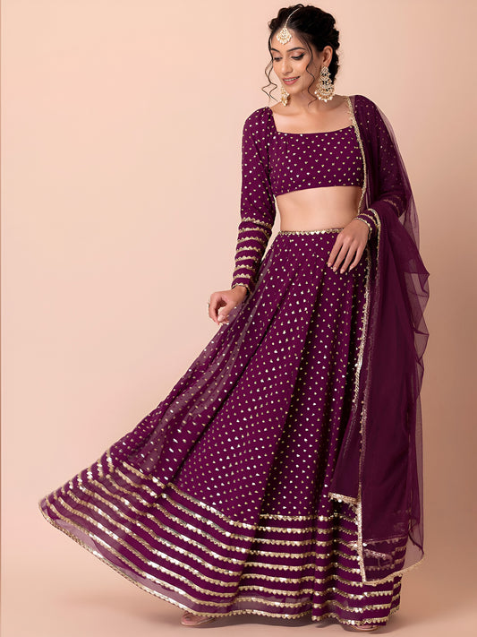 Plum Purple Mirror Work Lehenga Set