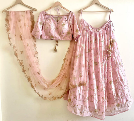 Elegant Blush Pink Embroidered Lehenga Set