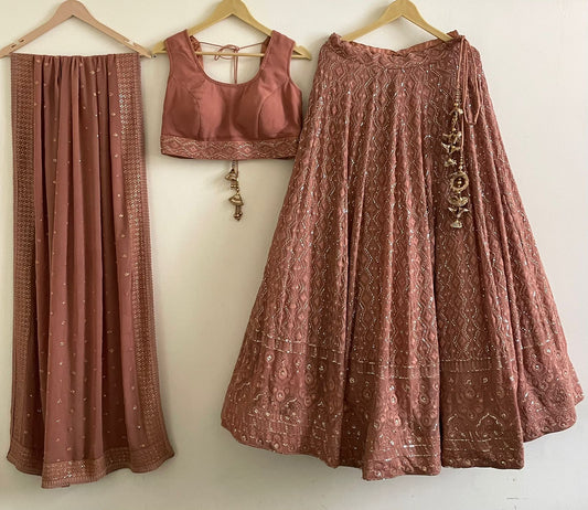 Dusty Rose Chikankari Lehenga Choli Set with Gota Work