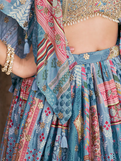 Indian Ethnic Sky Blue Embroidered Lehenga Choli Set