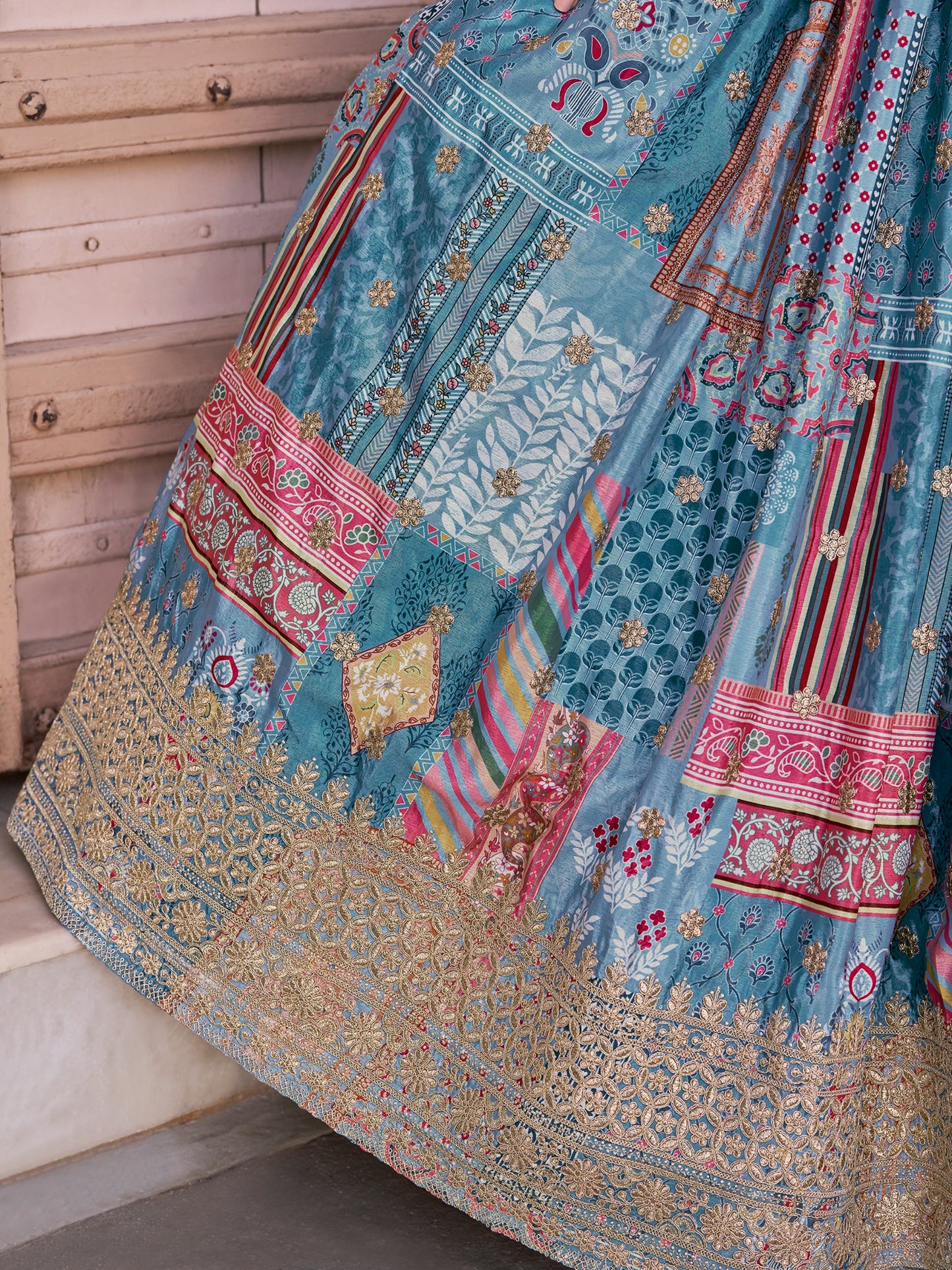 Indian Ethnic Sky Blue Embroidered Lehenga Choli Set