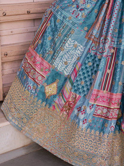 Indian Ethnic Sky Blue Embroidered Lehenga Choli Set