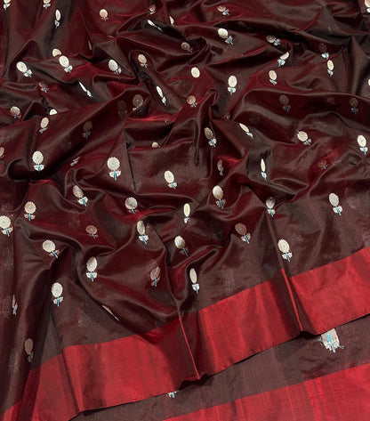 Handwoven Maroon & Silver Pattu Silk Saree with Zari Border