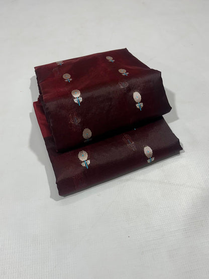 Handwoven Maroon & Silver Pattu Silk Saree with Zari Border